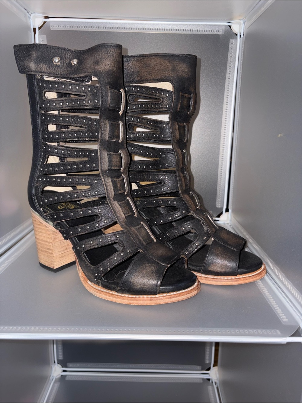 Freebird by Steven Black Cutout Heel Booties with Stud Accents